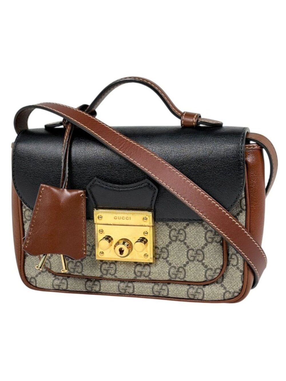Gucci Handbag GG Pattern 2-Way Beige Black Brown